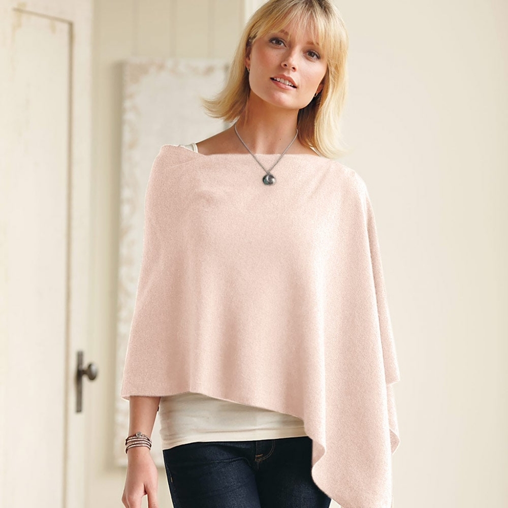 New Tela Lightweight Cashmere Boatneck Poncho Pink